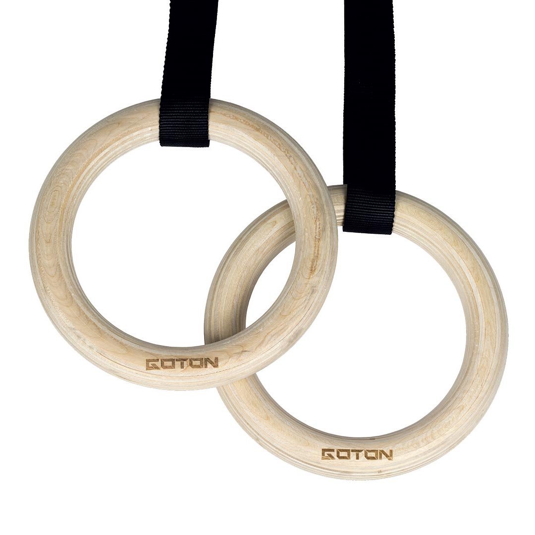 anillas-madera-goton.jpg ANILLAS DE MADERA Ø32 mm GOTON (PAR) CON CINTAS - Imagen 1